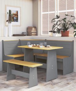 Blagovaonski stol s klupom od masivne borovine boja meda i sivi