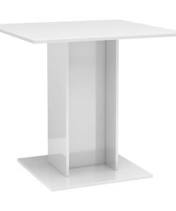 Blagovaonski stol visoki sjaj bijeli 80 x 80 x 75 cm od iverice