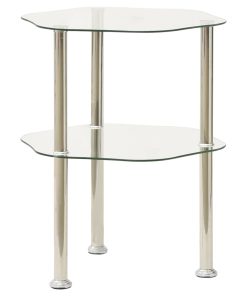 Bočni stolić s 2 razine prozirni 38x38x50 cm od kaljenog stakla