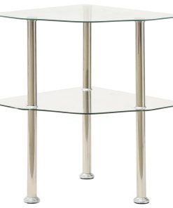 Bočni stolić s 2 razine prozirni 38x38x50 cm od kaljenog stakla