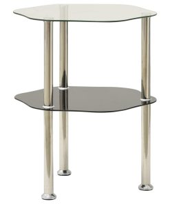 Bočni stolić s 2 razine prozirni i crni 38x38x50 cm stakleni
