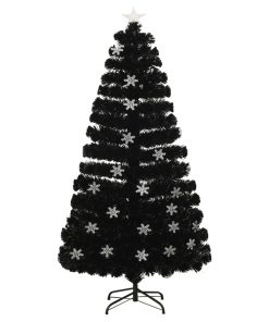 Božićno drvce s LED pahuljama crno 120 cm od optičkih vlakana
