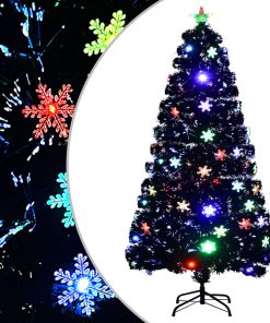 Božićno drvce s LED pahuljama crno 120 cm od optičkih vlakana