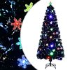 Božićno drvce s LED pahuljama crno 180 cm optička vlakna