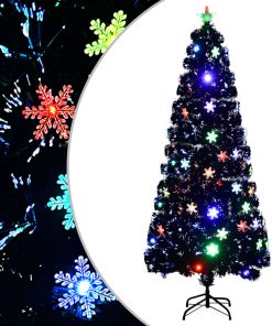 Božićno drvce s LED pahuljama crno 210 cm od optičkih vlakana