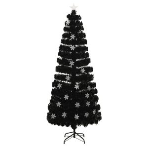 Božićno drvce s LED pahuljama crno 240 cm od optičkih vlakana