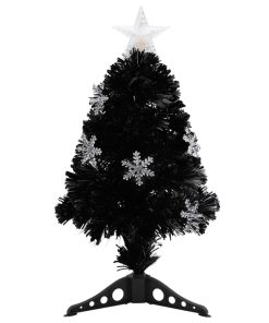 Božićno drvce s LED snježnim pahuljama crno 64cm optička vlakna