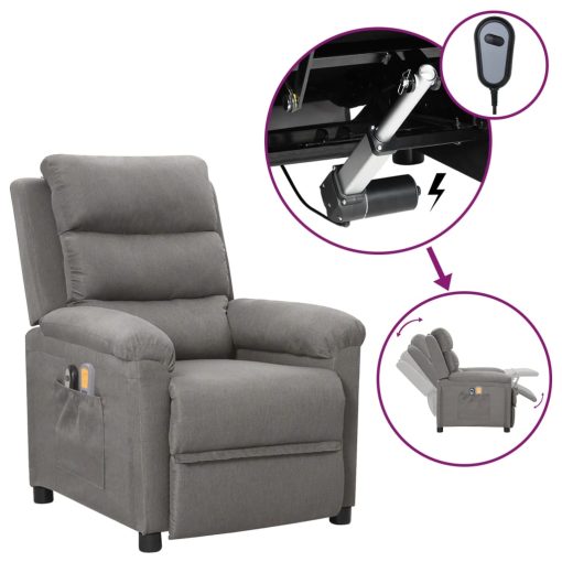 Električna masažna fotelja od tkanine svjetlosiva