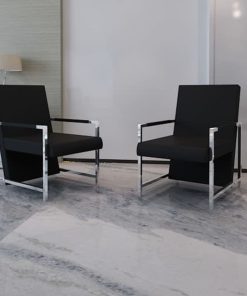 Fotelje od umjetne kože s kromiranim okvirom 2 kom crne
