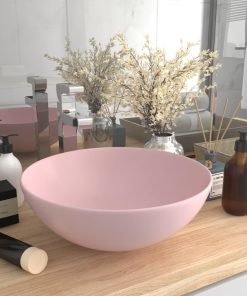 Kupaonski umivaonik od keramike mat ružičasti okrugli