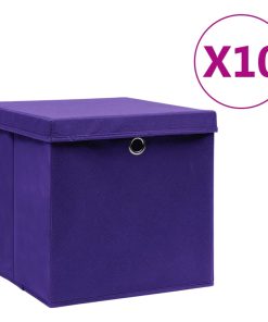Kutije za pohranu s poklopcima 10 kom 28x28x28 cm ljubičaste