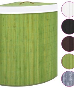 Kutna košara za rublje od bambusa zelena 60 L