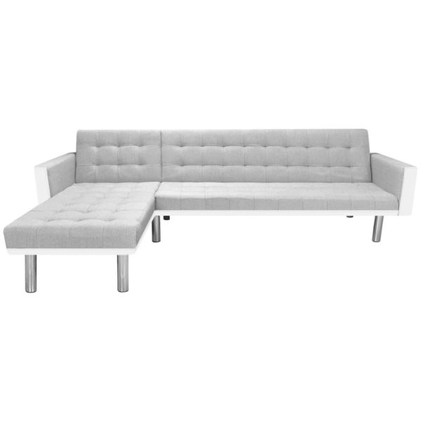 Kutna sofa na razvlačenje od tkanine 218x155x69 cm bijelo-siva
