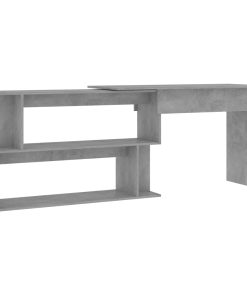 Kutni radni stol boja betona 200x50x76 cm od konstruiranog drva