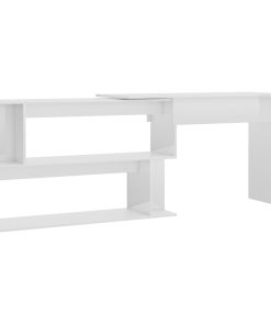 Kutni radni stol sjajni bijeli 200x50x76 cm konstruirano drvo