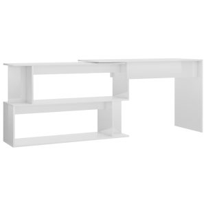 Kutni radni stol sjajni bijeli 200x50x76 cm konstruirano drvo