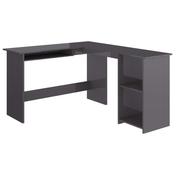 Kutni radni stol visoki sjaj sivi 120 x 140 x 75 cm od iverice