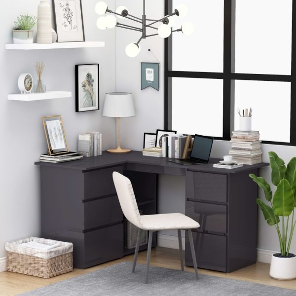 Kutni radni stol visoki sjaj sivi 145 x 100 x 76 cm iverica