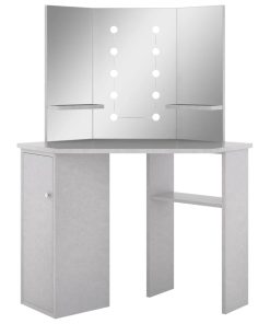 Kutni toaletni stolić LED siva boja betona 111 x 54 x 141