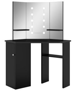 Kutni toaletni stolić s LED svjetlima crni 111 x 54 x 141