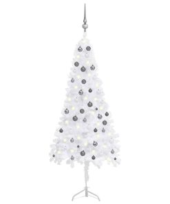 Kutno umjetno božićno drvce LED s kuglicama bijelo 180 cm PVC