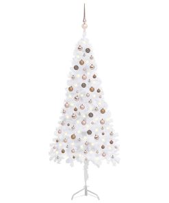 Kutno umjetno božićno drvce LED s kuglicama bijelo 210 cm PVC