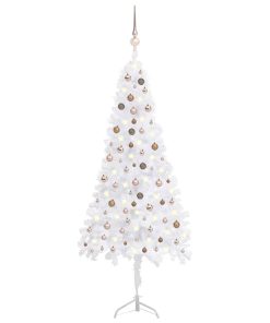 Kutno umjetno božićno drvce LED s kuglicama bijelo 240 cm PVC