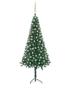 Kutno umjetno božićno drvce LED s kuglicama zeleno 240 cm PVC