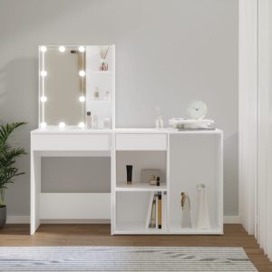 LED toaletni stolić s ormarićem bijeli od konstruiranog drva