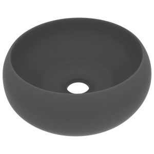 Luksuzni okrugli umivaonik mat tamnosivi 40 x 15 cm keramički