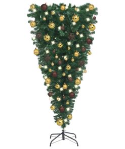 Naopako umjetno božićno drvce s LED svjetlima i kuglicama 120cm