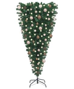 Naopako umjetno božićno drvce s LED svjetlima i kuglicama 150cm