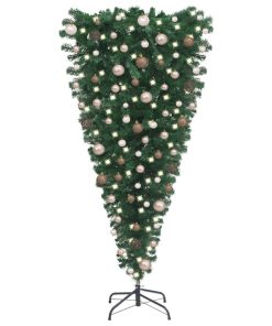 Naopako umjetno božićno drvce s LED svjetlima i kuglicama 240cm