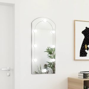 Ogledalo s LED svjetlima 90 x 45 cm stakleno u obliku luka