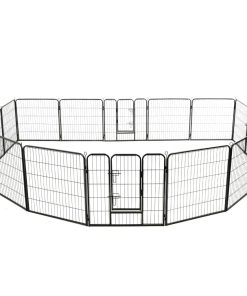 Ograda za pse sa 16 ploča od čelika 80 x 80 cm crna