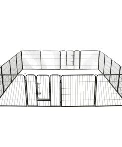 Ograda za pse sa 16 ploča od čelika 80 x 80 cm crna