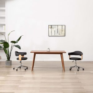 Okretna uredska stolica od savijenog drva i umjetne kože crna
