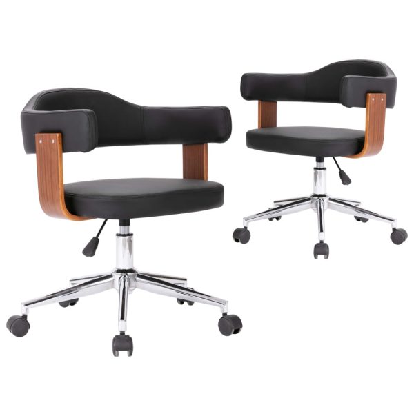 Okretne blagovaonske stolice 2 kom od drva i umjetne kože crne