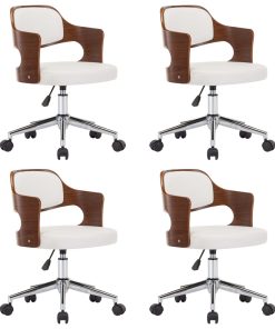 Okretne blagovaonske stolice 4 kom bijele drvo i umjetna koža