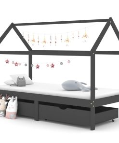 Okvir za dječji krevet s ladicama tamnosivi 90x200 cm borovina