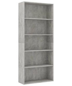 Ormarić za knjige s 5 razina boja betona 80x30x189 cm drveni