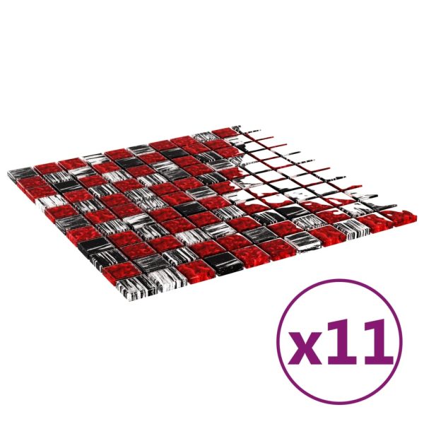Pločice s mozaikom 11 kom crno-crvene 30 x 30 cm staklene