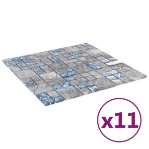 Pločice s mozaikom 11 kom sivo-plave 30 x 30 cm staklene