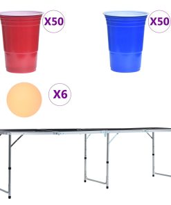 Sklopivi stol za pivski pong s čašama i lopticama 240 cm