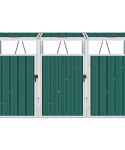 Spremište za 3 kante za smeće zeleno 213 x 81 x 121 cm čelično