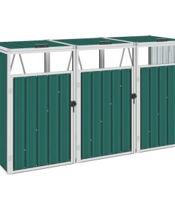 Spremište za 3 kante za smeće zeleno 213 x 81 x 121 cm čelično