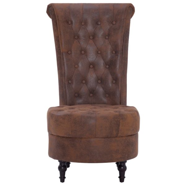 Stolica s visokim naslonom od umjetne brušene kože smeđa