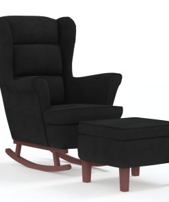Stolica za ljuljanje s drvenim nogama i stolcem crna baršun