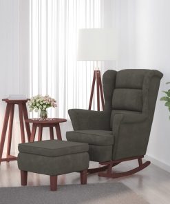 Stolica za ljuljanje s drvenim nogama i stolcem siva baršunasta