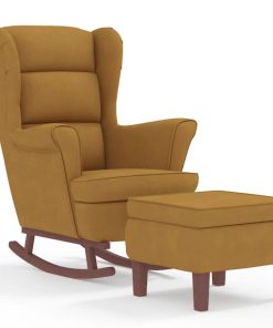Stolica za ljuljanje s drvenim nogama i stolcem smeđi baršun